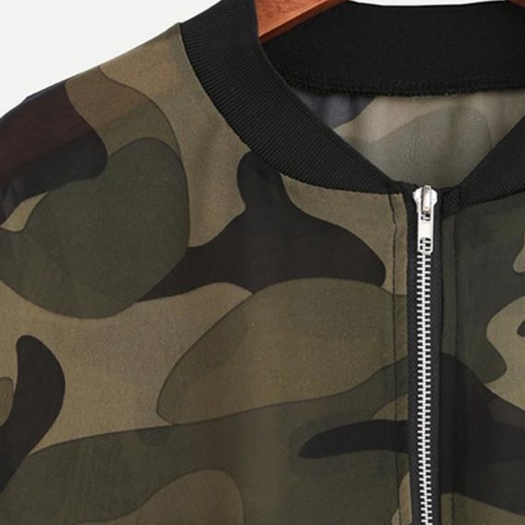 Army Green Camouflage Print Bomber Jacket - Picture 3 of 4
